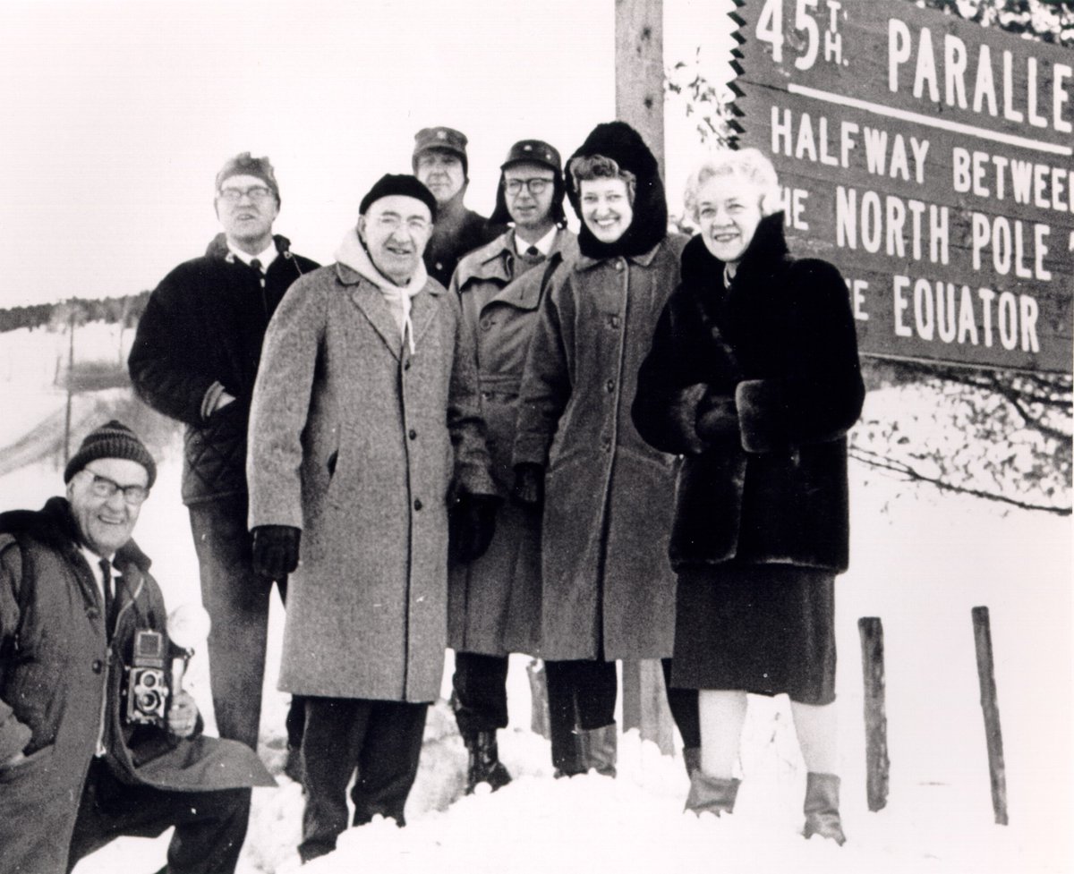 #OTD in 1964, Senator Smith spent time campaigning in the New Hampshire primary. This photo was taken in Pittsburgh, NH alongside reporters Elsie Carper and David Broder.