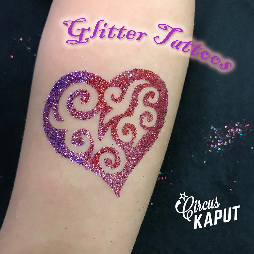 Glitter Tattoos are beautiful and waterproof!  The last a few days and come in all colors. 💕#circuskaput #bodyart #glittertattoos #stlouis