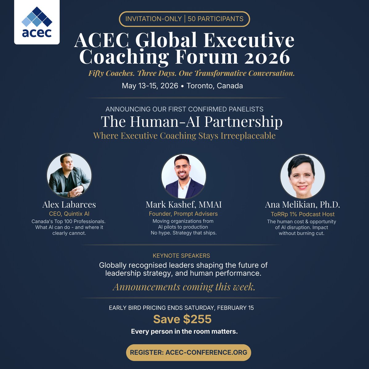 execcoaches's tweet photo. Most coaching conferences are designed for spectators. This one isn’t.
The real value isn’t on stage — it’s in the room.

Early bird closes Feb 15 > https://t.co/nE18S8AUZF

#ExecutiveCoaching #EnterpriseCoaching #AILeadership #FutureOfWork #2026ACECForum https://t.co/vlNZvdzWC1