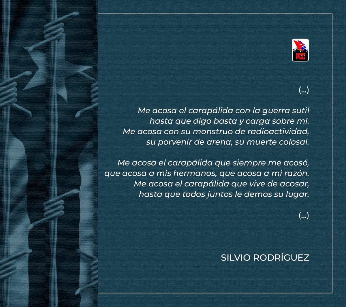 La tierra me quiere arrebatar, 
el agua me quiere arrebatar, 
el aire me quiere arrebatar,
 y sólo fuego voy a dar.

#CubaEstáFirme
