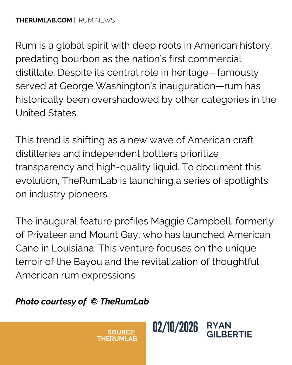 therumlab's tweet image. Rum was America’s first commercial spirit, but it’s been in the backseat for too long. 🇺🇸🥃 We’re launching a new series exploring the "New Rum Wave" and the pioneers like Maggie Campbell.

Read part one: therumlab.com/the-north-amer…

#TheRumLab