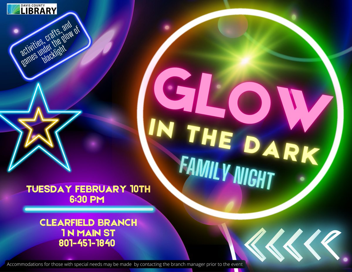 Get ready to brighten up the night with light up valentine cards at our Layton Branch or  a glow in the dark party at our Clearfield Branch!