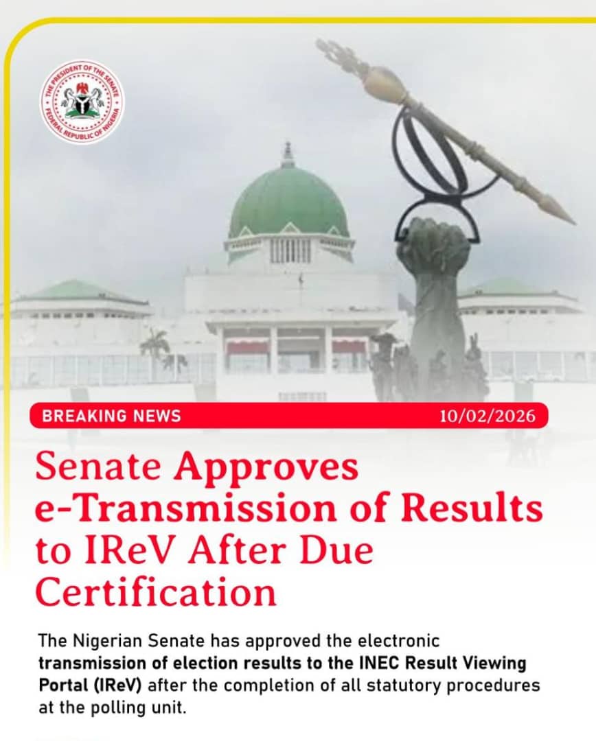NGRSenate's tweet image. BREAKING: SENATE APRROVES E-TRANSMISSION OF ELECTION RESULTS.