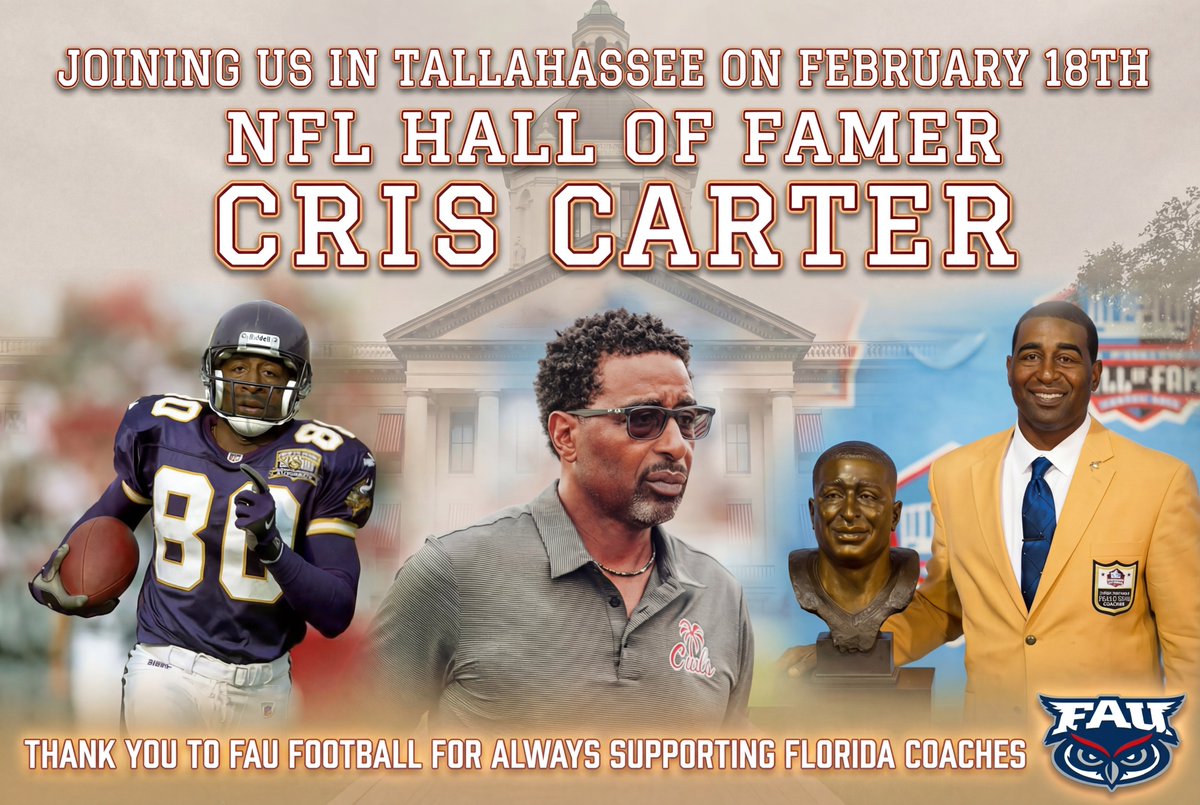 PayFLCoaches's tweet image. 🚨 BIG TIME 🚨

NFL Hall of Fame Wide Receiver Cris Carter is joining us in Tallahassee to advocate for Florida coaches on February 18th.

Let that sink in.

One of the greatest to ever do it is standing with the men and women who are shaping the next generation of athletes in…
