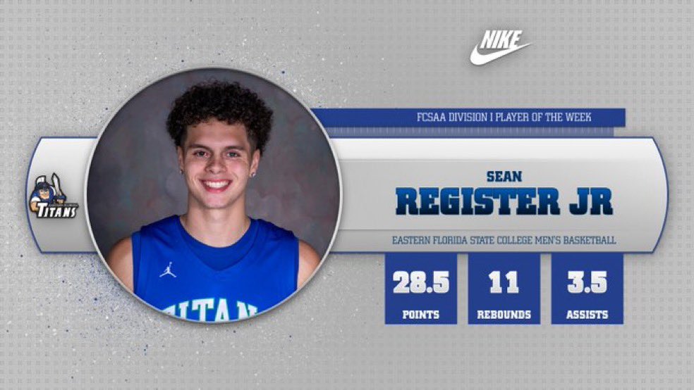 EFSCMensBB's tweet image. Sean Register Jr has another big week and is the FCSAA Division I Player of the Week