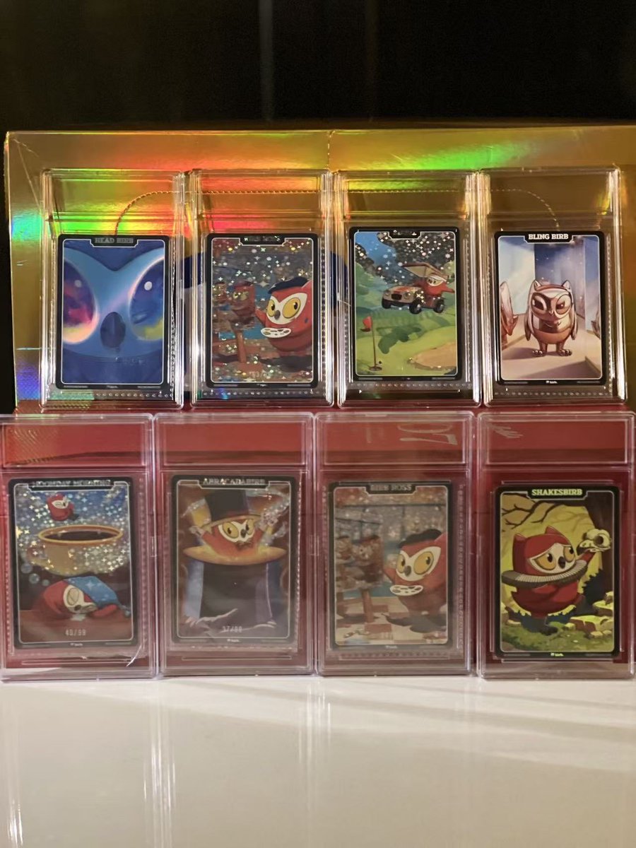 JasonBobLi2's tweet photo. A huge shout out to @moonbirds for their amazing quality cards. After opening 35 trays (420 boxes), getting about 10+ serial number collectables. I will be sending these cards out for PSA grading sometime this Friday, and hoping for a good result. 

@spencer @moonbirds https://t.co/R2mDdTPE03