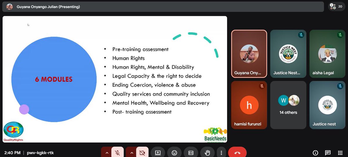 We launched our Annual Prison Paralegal Refresher Training with paralegals from Shimo La Tewa Max, Medium &amp; Women’s Prisons, alongside the WHO QualityRights Mental Health Training for our team.
Both online sessions were opened by our Founder &amp; ED, Miriam.  #AccessToJustice #SDG16