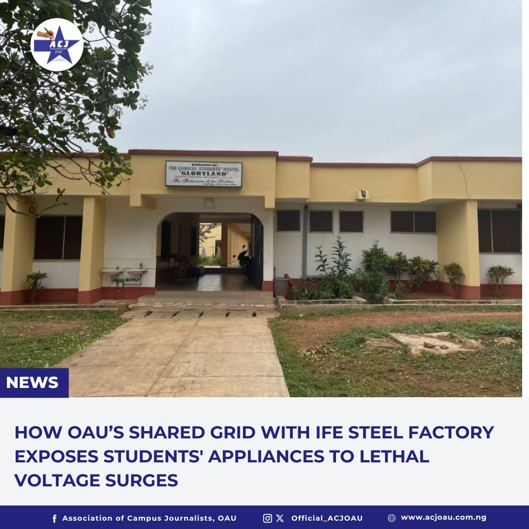 Official_ACJOAU's tweet photo. How OAU’s Shared Grid with Ife Steel Factory Exposes Students' Appliances to Lethal Voltage Surges 

https://t.co/FWlp0wAFTk https://t.co/H5Ph4iBX4b
