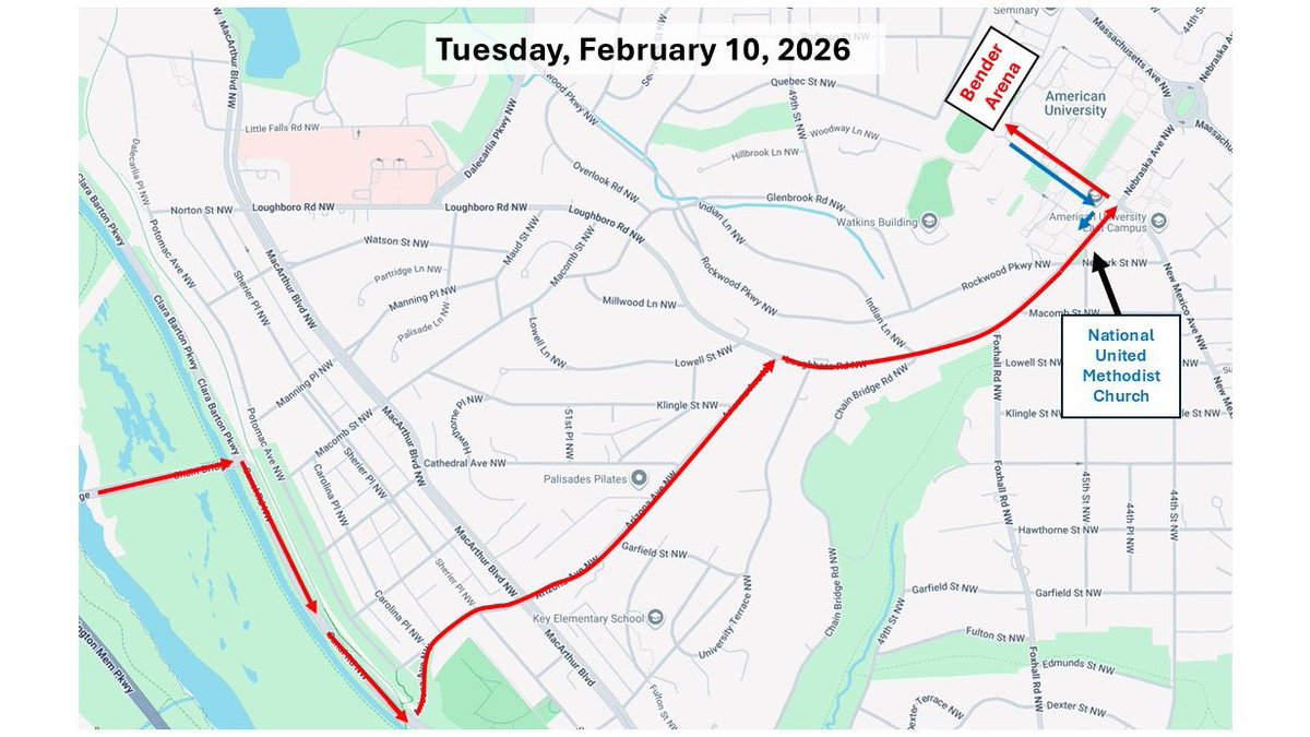 ⚠️ 9:15 AM UPDATE: 

The Walk for Peace is ahead of schedule and has already arrived at American University. 

Rolling closures highlighted below have lifted, but continue to expect  heavy delays in the area.
