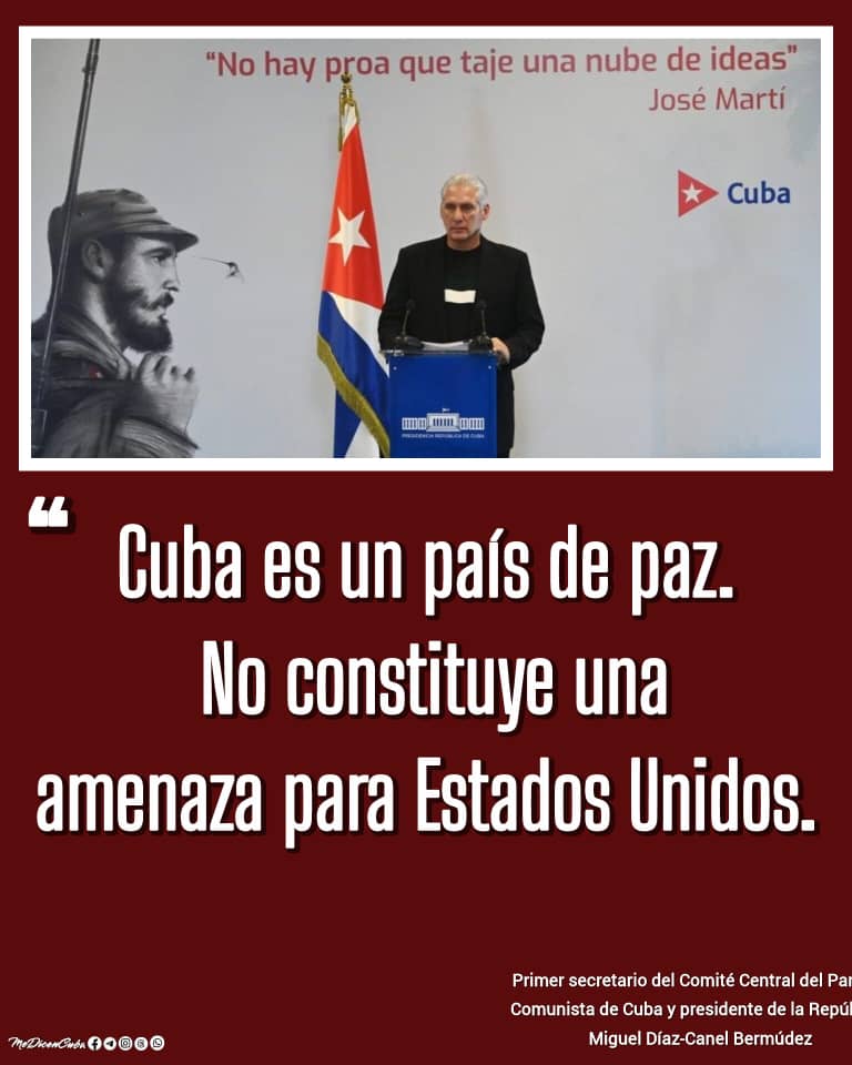 Cuba es un país de paz, de diálogo y de cooperación. Nuestra mayor fortaleza ha sido siempre la dignidad, la resistencia y la voluntad de construir un futuro soberano y justo.
#UnidosXCuba 
#YoSigoAMiPresidente 
#MatancerosEnVictoria