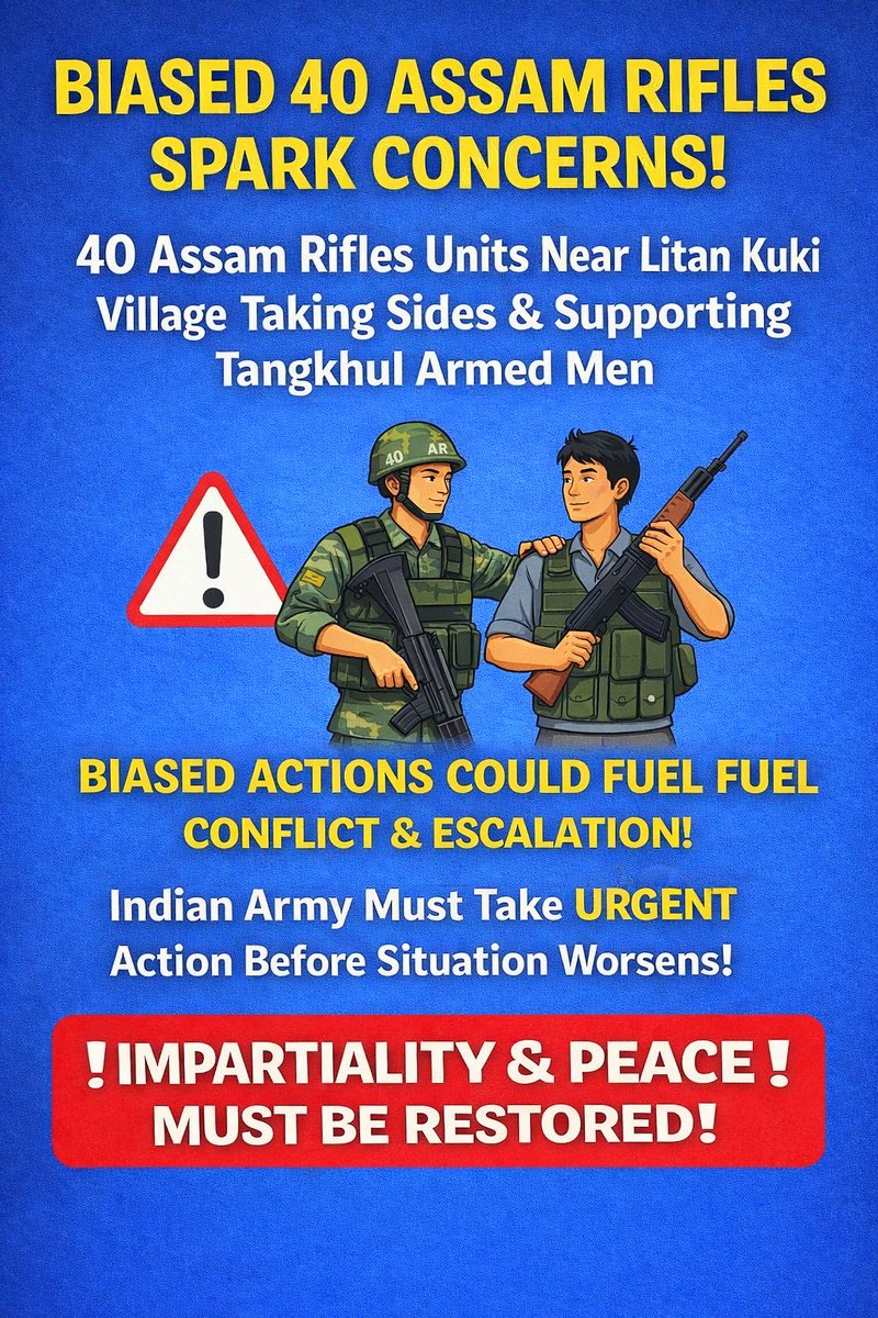 KhongsaiChanu's tweet photo. Manipur: 40 @official_dgar deployed in Mahadev and Sangkai is openly siding with armed Tangkhul men. Such partisan conduct constitutes a serious breach of neutrality, risks further escalation of violence &amp; demands immediate intervention by @SpokespersonMoD @DefenceMinIndia @adgpi https://t.co/KEuW8zyubw