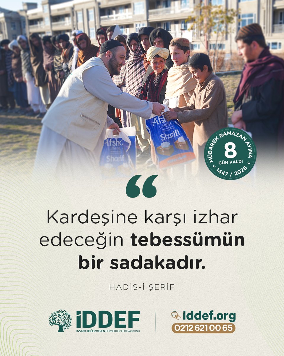iddef's tweet image. RAMAZAN'A SON 8️⃣ GÜN!

❝Kardeşine karşı izhar edeceğin tebessümün bir sadakadır.❞ 
♦️ Hadis-i Şerif | Tirmizi, Birr, 36

Bu Ramazan 🌙 #SeninleBereketlensin 🤲🏻
🌐 iddef.org