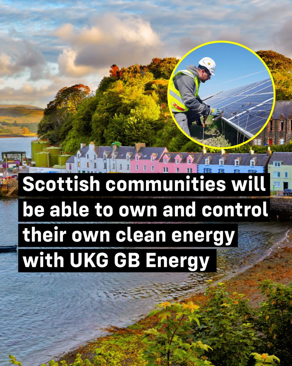 UKGovScotland's tweet photo. Scottish communities will be able to own and control their own clean energy projects.

@EnergyGovUK &amp; @GBEgovuk are launching the Local Power Plan, backed by up to £1 bn.

Funding will support locally-owned projects like solar on libraries, leisure centres, &amp; community buildings. https://t.co/1Fodz5AAYh