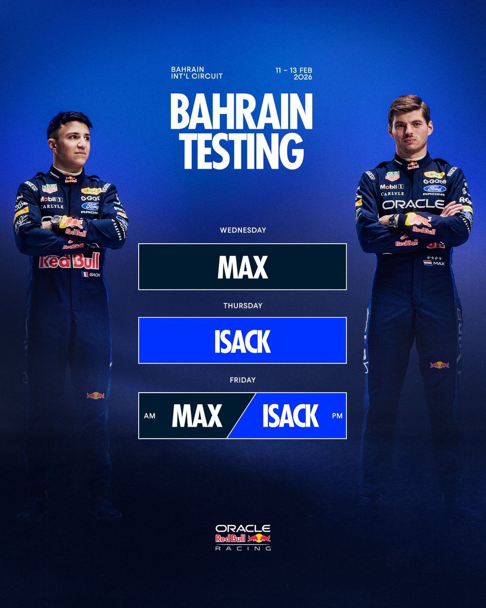redbullracing's tweet image. Here’s how we line up for our first week in Bahrain 🗓️✍️

#F1Testing || #RedBullRacing