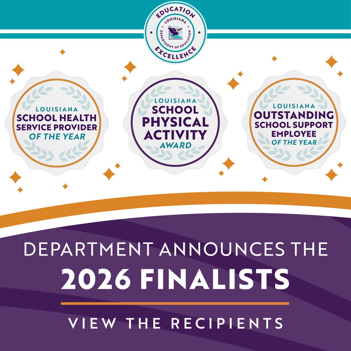 doelouisiana's tweet photo. We’re proud to recognize the 2026 finalists for School Health Service Provider, Outstanding School Support Employee, and School Physical Activity awards. These individuals are making a real impact across Louisiana and are committed to student success. https://t.co/yFcWBk0wrS https://t.co/lQvCHfLvpl
