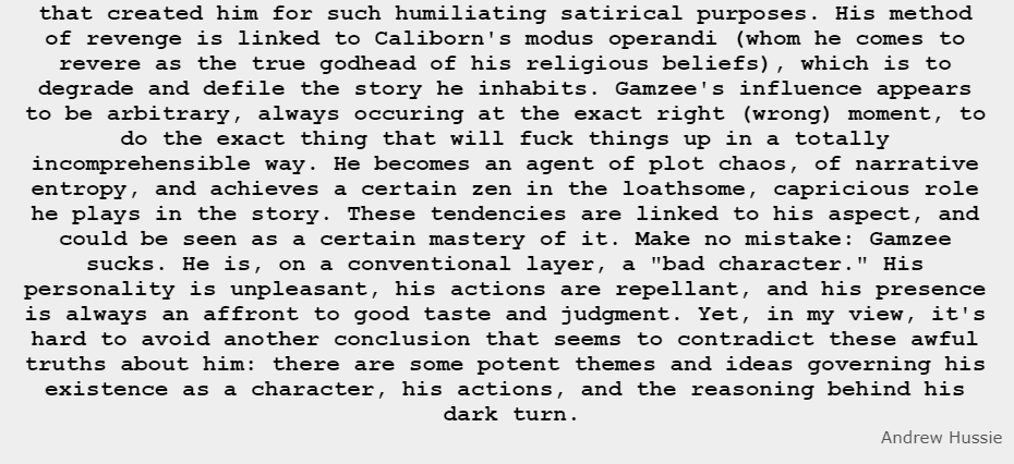 its crazy to me that dave introducing gamzee to icp is confirmed to be the reason gamzee snaps, realizing, while breaking the 4th wall, that he was designed to mock that which he reveres in totality. cool, right?? longer hussie commentary below. +