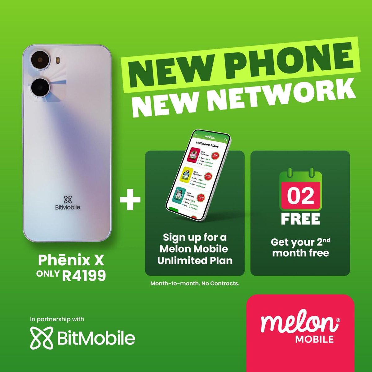 No contracts. Second month free on unlimited plans. A phone that rewards you. 

Phēnix X and <a href="/melonmobileza/">Melon Mobile</a> in South Africa 🇿🇦.