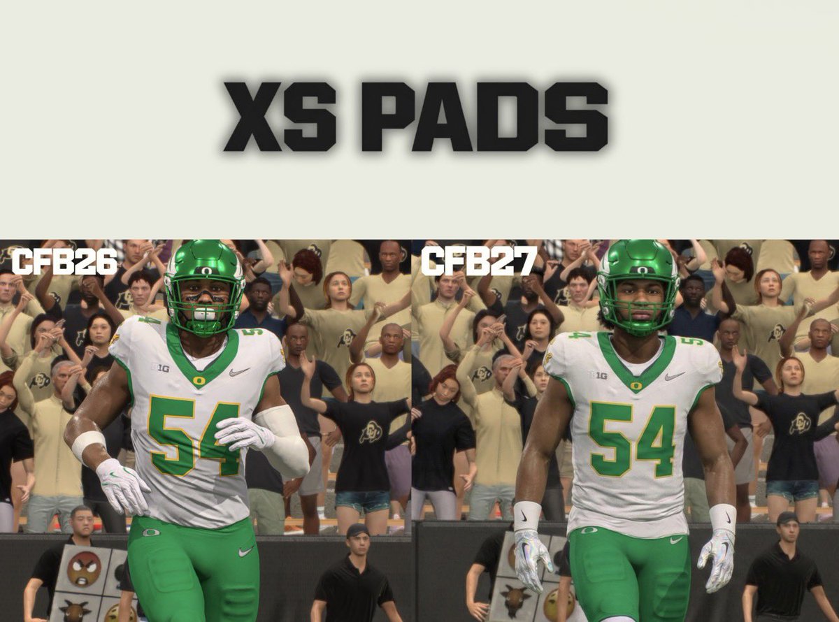 Part II

Doesn’t need many words. 

Let’s make the pads smaller. 

#EACFB27 #FixCFBequipment 

<a href="/Equipment_Guru/">Ratings Adjustin Smith</a> <a href="/EricRayweather/">Eric Ray</a> <a href="/tylergottea/">Jagnole</a> <a href="/bordeauxyoutube/">Bordeaux</a>