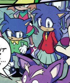 semifreqsonic's tweet image. In IDW's Sonic the Hedgehog #48, Sonicfied versions of Conan Edogawa and Ran Mouri from Detective Conan can be spotted amongst several background characters.