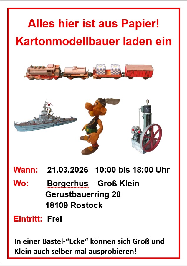 EisbrecherJ's tweet image. Bitte teilen, so oft es geht!!!
Ein  Vereinsmitglied organisiert eine Kartonmodell-  Ausstellung. Es werden dort viele selbstgebaute Modelle  gezeigt.
Besucher sind gern gesehen!!!
#Karton #Modell #Bau #Kartonmodell #Modellbau #Kartonmodellbau #Schiff #Eisenbahn #Technik