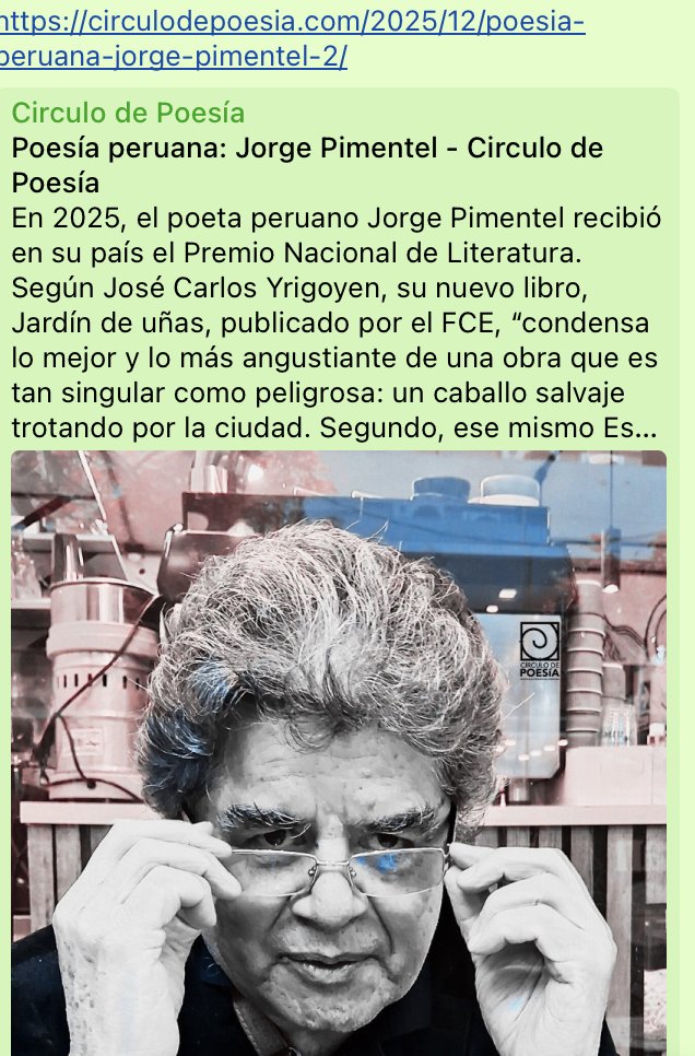 Algunos textos del gran poeta peruano Jorge Pimentel
.
.
.
circulodepoesia.com/2025/12/poesia…
🇵🇪