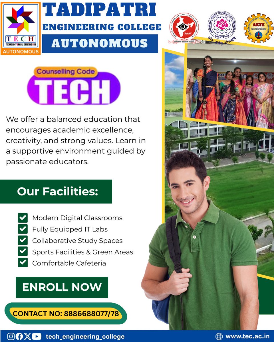 tadipatri_tech's tweet photo. #TadipatriEngineeringCollege
#EngineeringEducation
#BTech
#MTech
#DiplomaCourses
#TechnicalEducation
#EngineeringCollege
#HigherEducation
#CareerInEngineering
#SkillDevelopment
#FutureEngineers https://t.co/sPrjUbaf8X