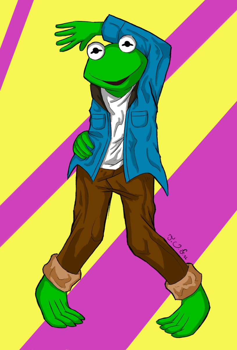 Chipbitmate's tweet photo. Kermit trying a new style✨✨. 
#TheMuppetShow #drawing #draw https://t.co/5Fnmp9jeFm