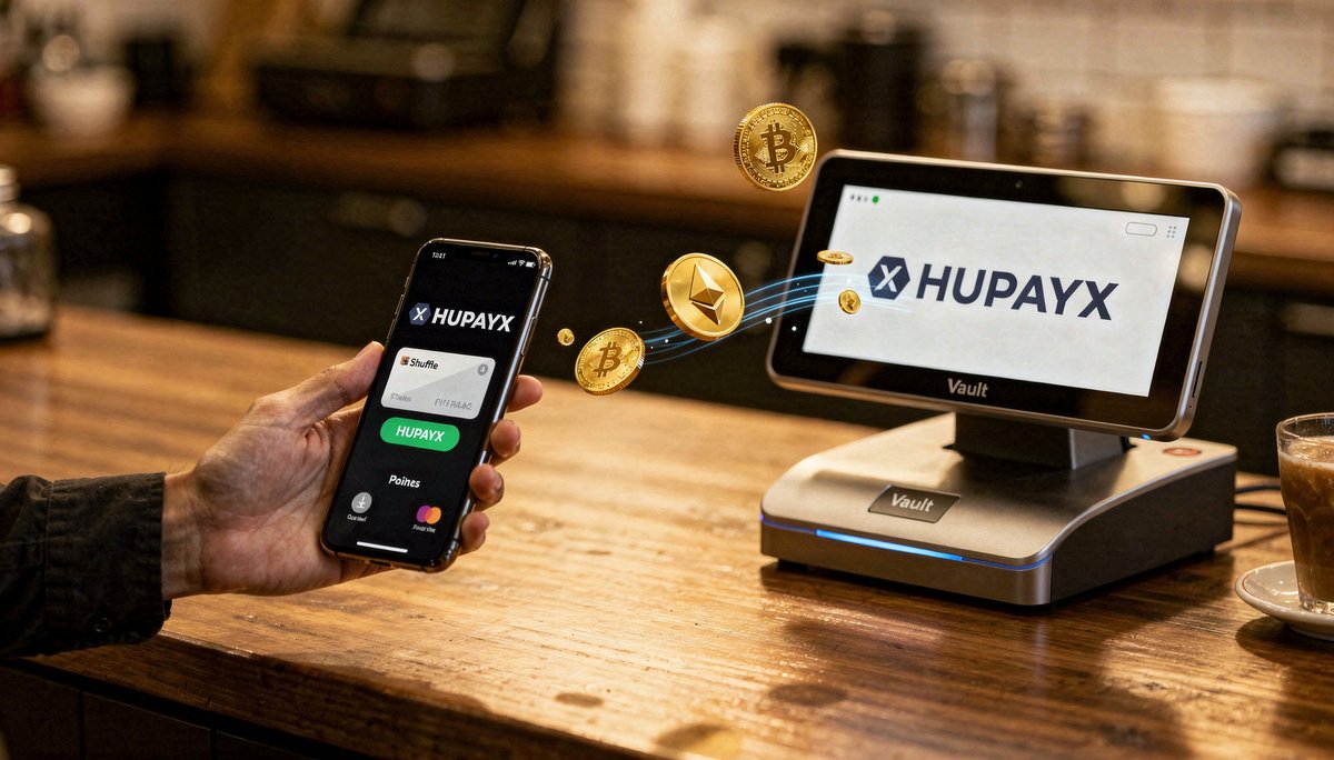 hupayx's tweet image. Cryptocurrency enthusiasts were promised digital assets would transform commerce, yet most tokens remain trapped in exchanges 🏦
#HUPAYX, delivered through #Shuffle, converts #Bitcoin or #Ethereum into local-currency-backed points 💱 spendable at real merchants via Vault #POS 🏪