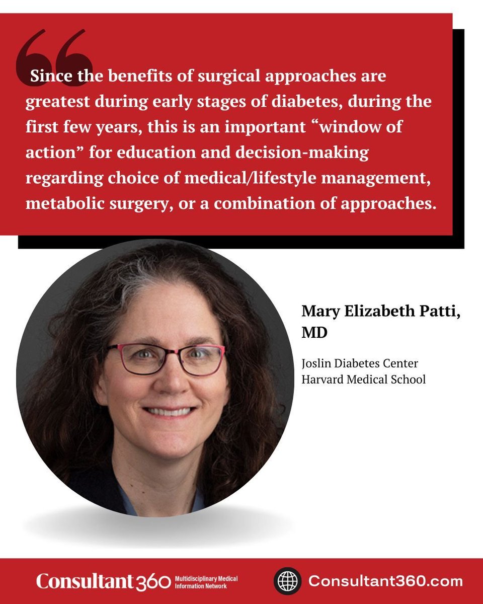 Consultant360's tweet image. In this Consultant360 expert Q&amp;amp;A, Mary Elizabeth Patti, MD, discusses how social vulnerability influences referral patterns, perioperative considerations, and outcomes following #MetabolicSurgery in patients with #Type2Diabetes &amp;amp; #Obesity.

🔗 Read more: tinyurl.com/2px6u6k6