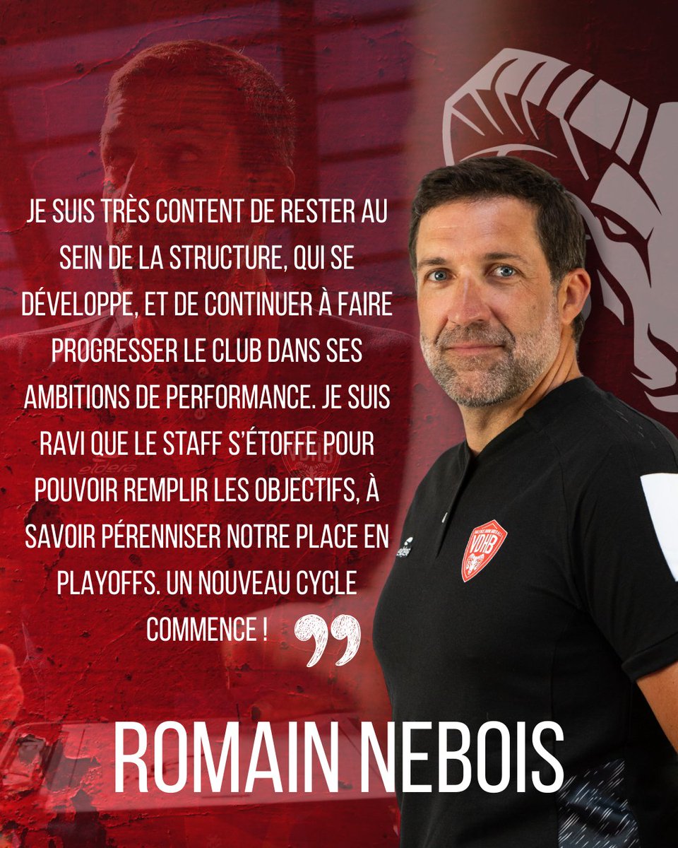 VDHB_officiel's tweet photo. L'histoire continue 🔴⚪

Nous sommes heureux d’officialiser le statut de Romain Nebois à partir de la saison prochaine ; à la fois en tant qu’adjoint de Guillaume Crépain sur l’équipe professionnelle et en tant que directeur sportif du club 🔥

#PlusLoinEnsemble #VDHB https://t.co/AaTENl7zru