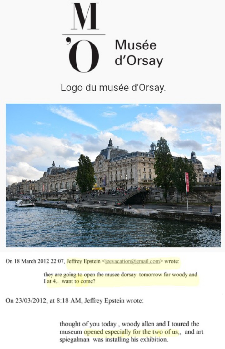 JozDire's tweet photo. La veille de la blague📧 reçue sur #EpsteinFiles &amp; #WoodyAllen assistant à une «convention pédophile» à Paris
Epstein invite #IanOsborne à s'y joindre

Epstein lui dit avoir privatisé le #MuséedOrsay pour eux deux
19 Mars 2012

Expo #EdgarDegas #PetitsRats

#ArtSpiegelman présent https://t.co/FGDIlLukJo