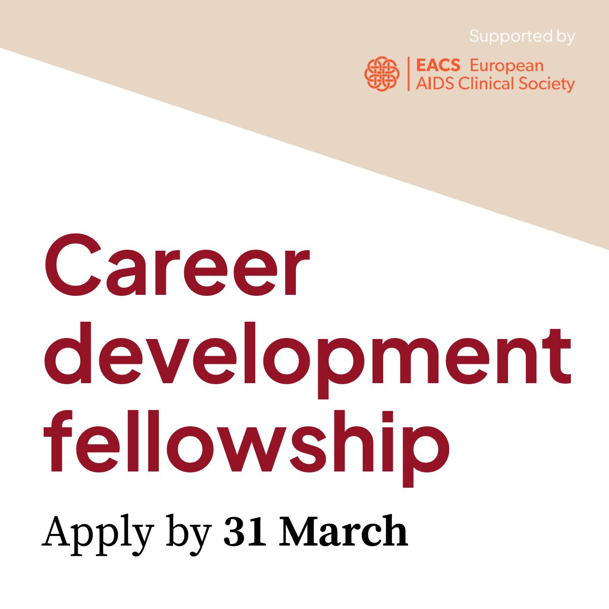 📢 Applications are open for the Career Development Fellowship for young #HIV physicians by <a href="/EACSociety/">EACS</a>

Over 12 months, you will be mentored by a leading European expert to boost your research, clinical skills, and career growth.

🗓️ Apply by 31 March: eacsociety.org/education/medi…