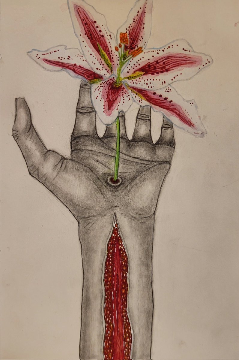 XIII_yapping's tweet image. I really like this drawing I did at the psychward (pencil/watercolor)