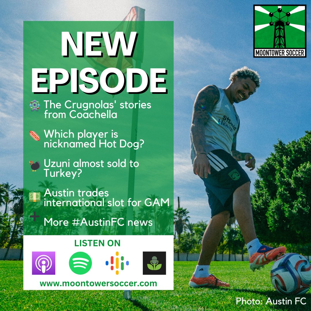 🚨New Episode🚨 

🎡 The Crugnolas' stories from Coachella
🌭 Which player is nicknamed Hot Dog?
🦃 Uzuni almost sold to Turkey?
💵 Austin trades international slot for GAM
➕ More #austinfc news

📸: <a href="/AustinFC/">Austin FC</a>

Listen to the  episode at moontowersoccer.com/nycfc-friendly…