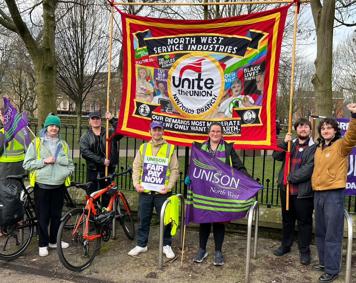Our branch standing in solidarity with <a href="/NorthWestUNISON/">UNISON North West</a> members on strike today.