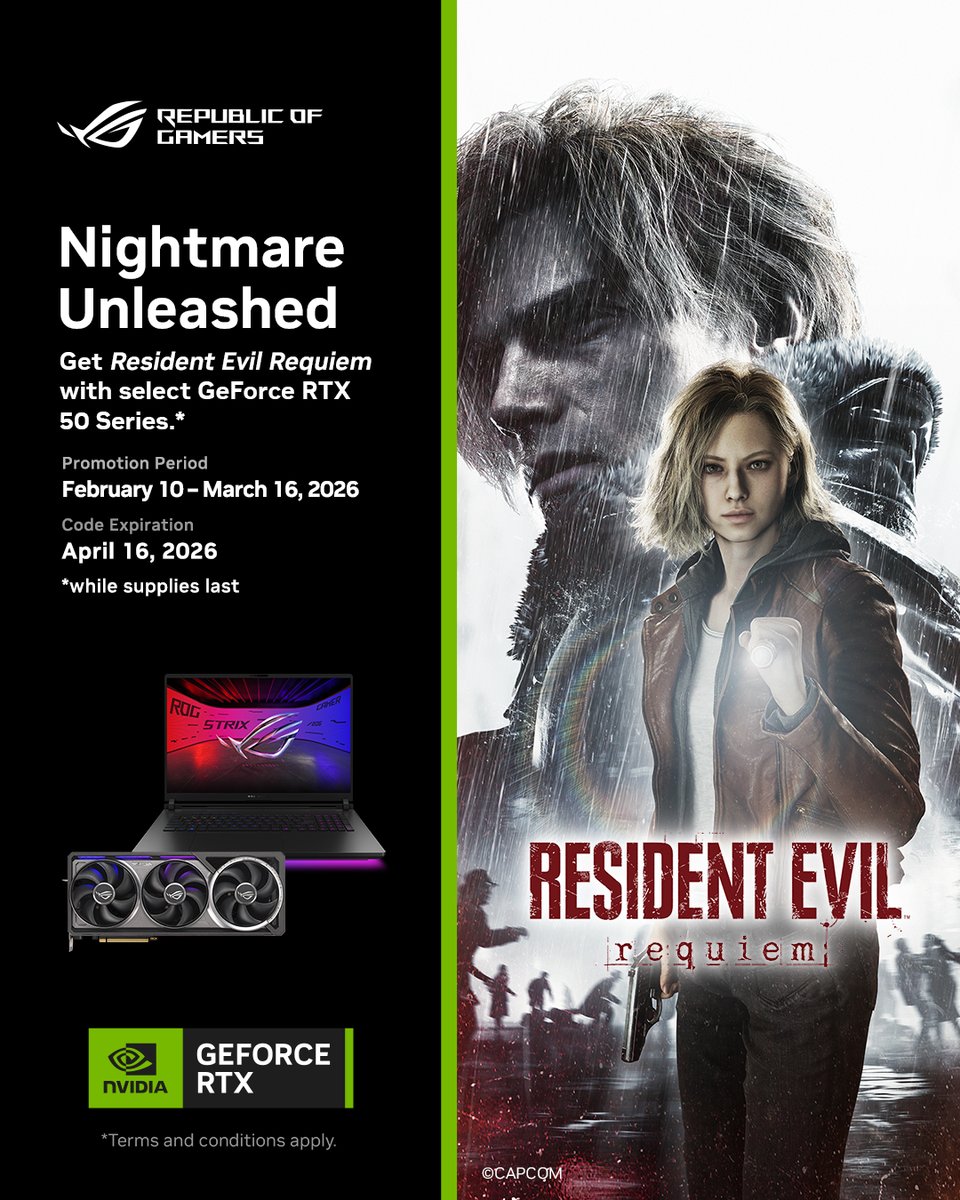 Nightmare Unleashed. 🎮 For a limited time, get Resident Evil Requiem Standard Edition with the purchase of a qualifying GeForce RTX 50 Series desktop, laptop, or graphics card.*

<a href="/nvidiageforce/">NVIDIA GeForce</a> <a href="/re_games/">Resident Evil</a>