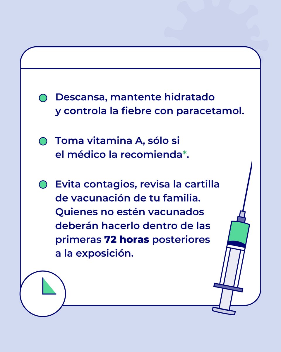 UdeGITrans's tweet photo. ¡No bajes la guardia! 🛡️
Conoce qué es el sarampión, cómo se transmite y cuáles son sus principales síntomas. 🤒
Recuerda que vacunarte es la mejor forma de protegerte. 💉✅ https://t.co/BS8O825pVX