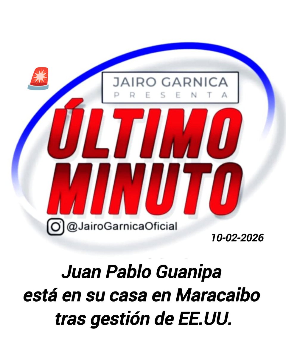 JairoGarnica's tweet photo. ÚLTIMO MINUTO🚨 Juan Pablo Guanipa está en su casa en Maracaibo tras gestión de EE.UU.

La información fue confirmada por su familia.

#notitachiraoficial #juanpabloguanipa #maracaibo #venezuela #zulia https://t.co/Z7Ry7cvCrQ