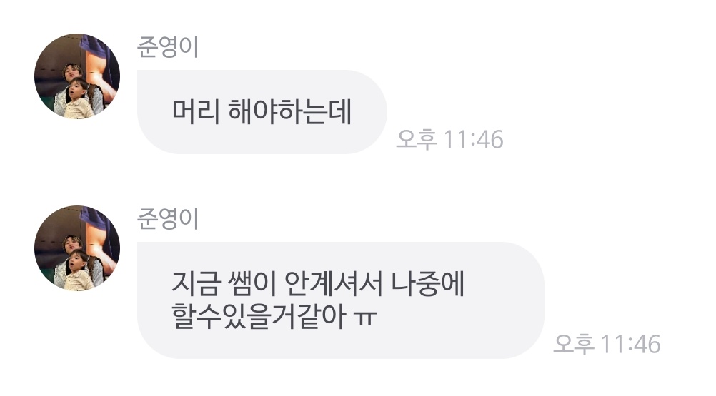 쌤 콥이 머리 하고 싶대요 얼른 돌아오세요