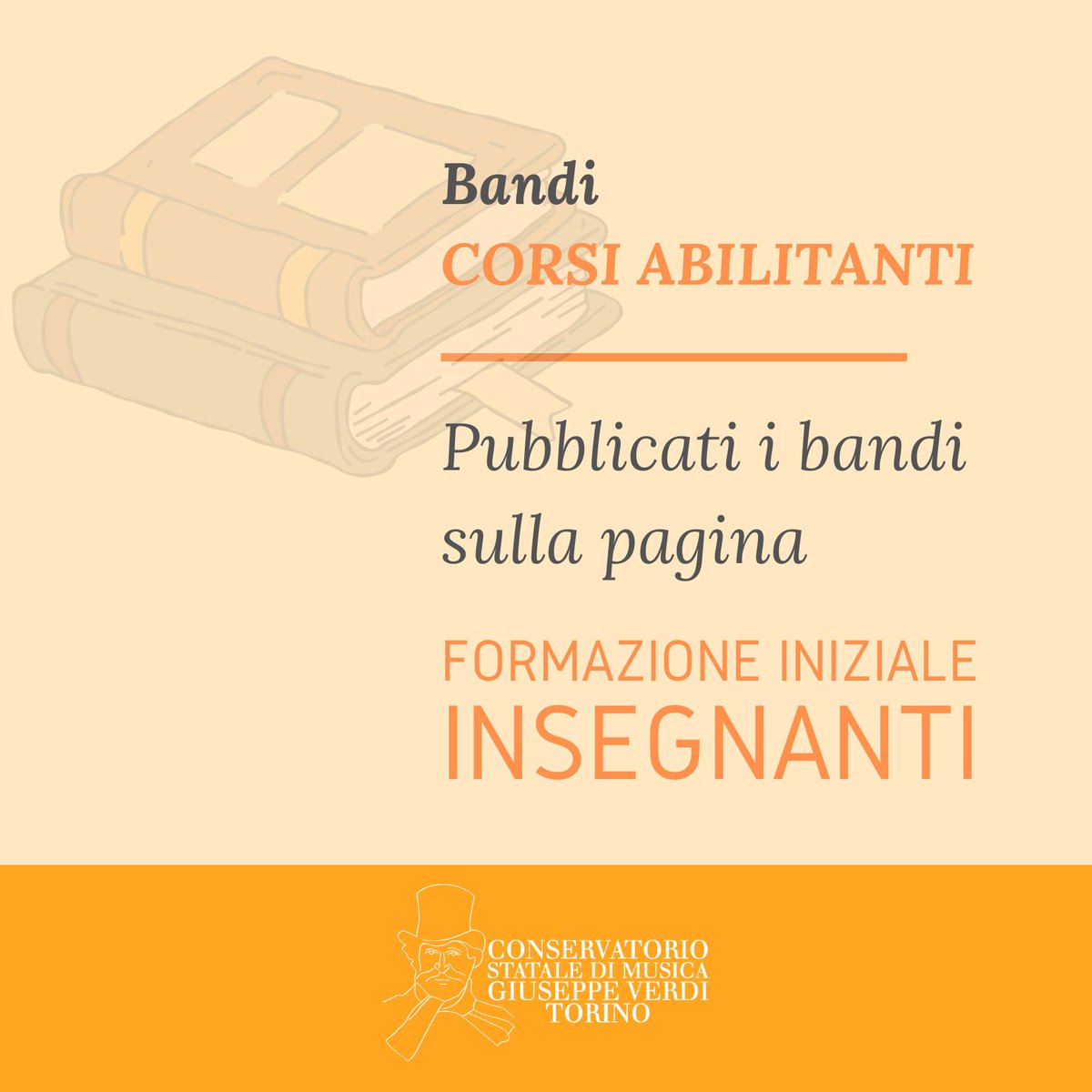 ConservatorioTo's tweet image. Pubblicati i bandi per la prima abilitazione e il bando per coloro che, essendo già in possesso di abilitazione/i, intendono conseguire una seconda o ulteriori abilitazioni. Tutte le informazioni al link: conservatoriotorino.eu/formazione/for…