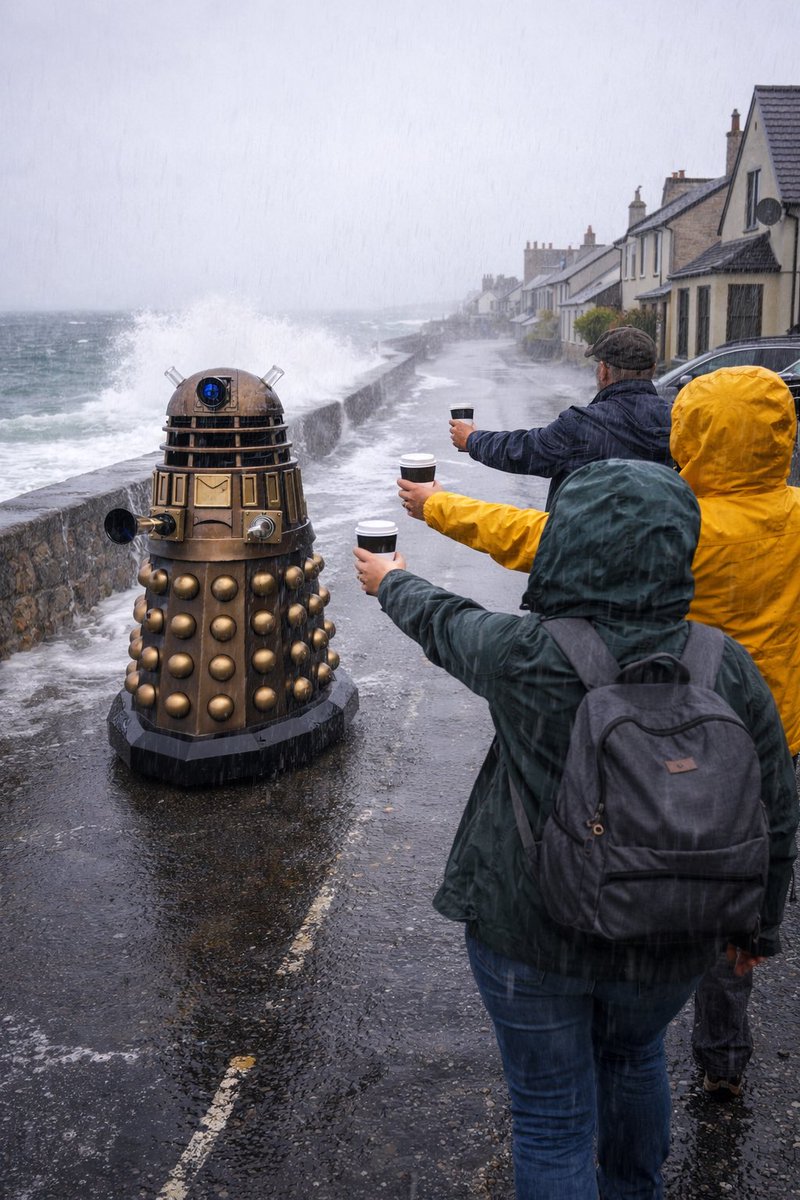 SedgewickHarris's tweet photo. Disappointing turnout, by the trainee Daleks, in  Blackrock. Co. Louth. 🇮🇪 this morning.  

I’ve seen bus stops at 6.00 am with more atmosphere than this.   

The ever observant Sedgewick Harris who has his coffee made for him at home! 

Google Sedgewick Harris for more. https://t.co/AMz4QCL8l5