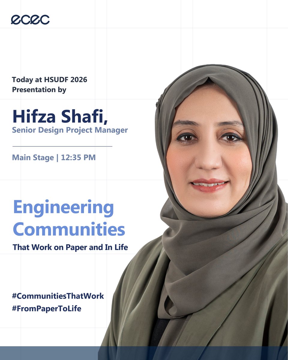 ECEC_Consulting's tweet photo. Today at HSUDF 2026:
Hifza Shafi, our Senior Design Project Manager, presents how design turns plans into communities.
12:35 AM | Main Stage

#CommunitiesThatWork  #FromPaperToLife #HSUDF #ecec https://t.co/Wg4QD3dM0c