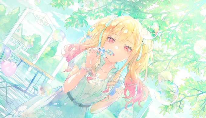 志歩の喜びを祝福する気持ちをシャボン玉に乗せて飛ばしてると捉えると幸せなイラストに見える一方で、表情が読み取れないのが気になる 幸せ100%なイラストであってほしい