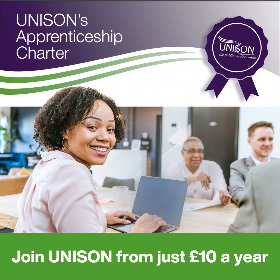 unisontheunion's tweet image. This #NationalApprenticeshipWeek the theme is 'Skills for life'

UNISON organises and campaigns for apprentices and quality apprenticeships. And you get the support of our union and access to learning opportunities. 

Apprentices can join from £10 a year 
unsn.uk/2oQWJph