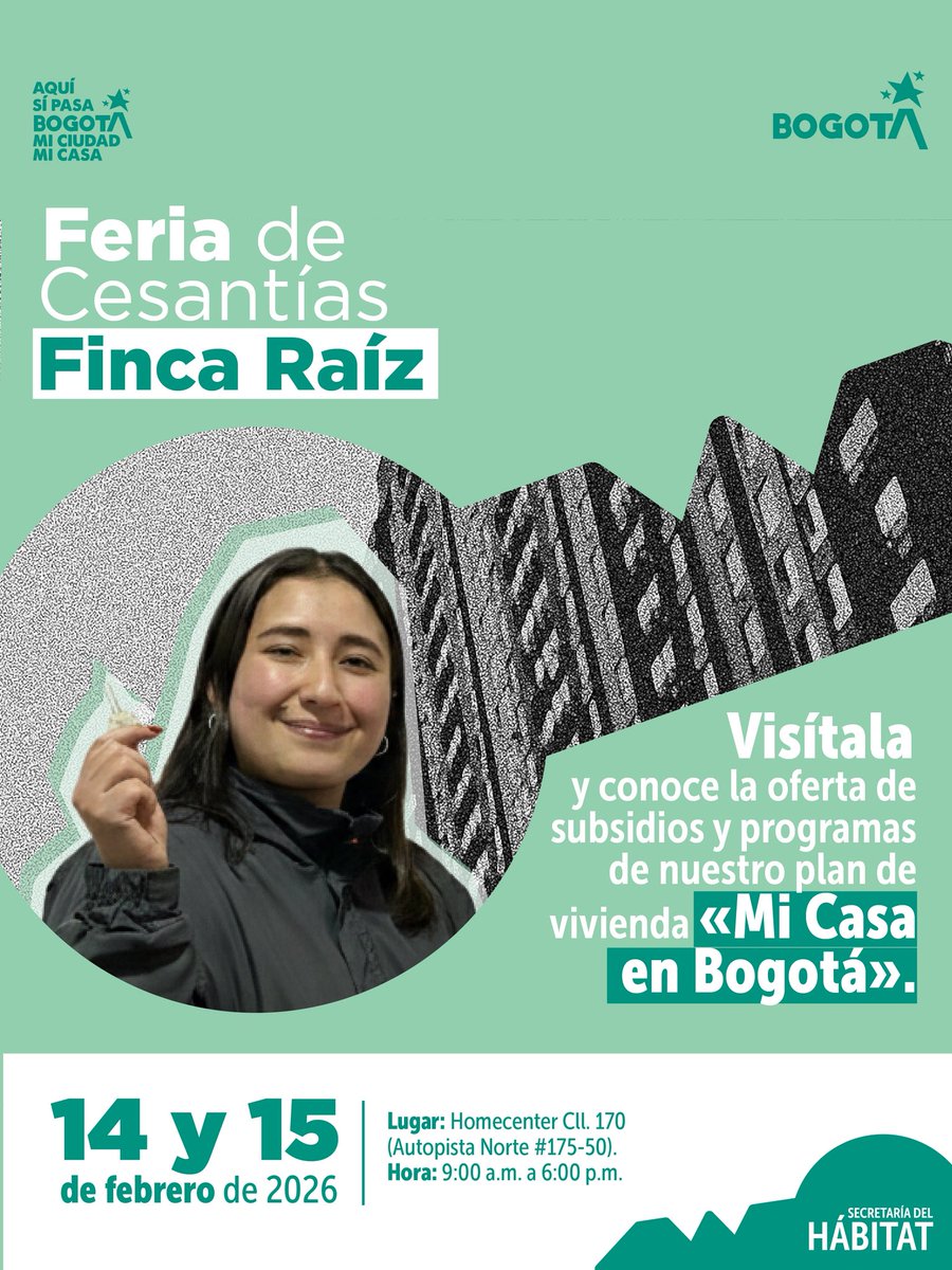 🏠 Conoce la oferta de subsidios y programas de Mi Casa en Bogotá.

Visítanos en la Feria de Cesantías <a href="/fincaraizfr/">fincaraizfr</a> y recibe orientación para cumplir tu sueño de vivienda.

📍 Homecenter Calle 170
🗓️ 14 y 15 de feb.
⏰ 9 a. m. – 6 p. m.

Regístrate aquí 👉 amp.fincaraiz.com.co/fincaraiz-ases…