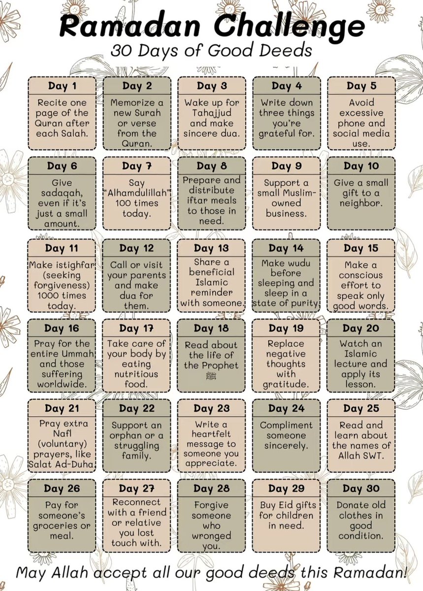 For all Muslims, Ramadan 30 days challenge