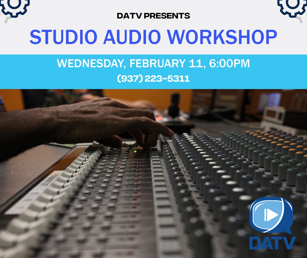 Learn how to run audio for a television program.  Wednesday at 6:00 PM.  DATV, Dayton, Ohio.  Membership required.