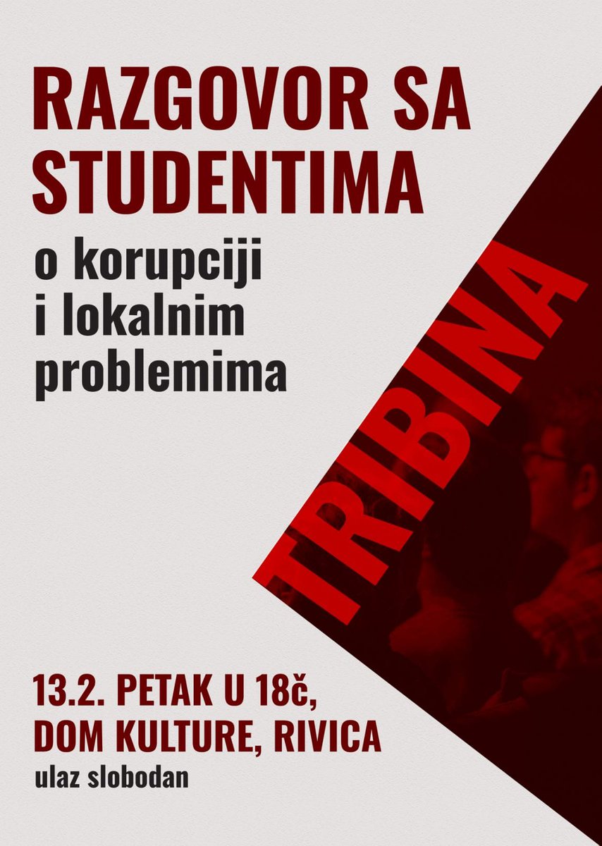 Petak u 18h u Rivici!

Razgovor sa studentima u domu kulture.

Pozivam sve iz Srema i okoline, sala ima oko 200 mesta.

Molim za RT.