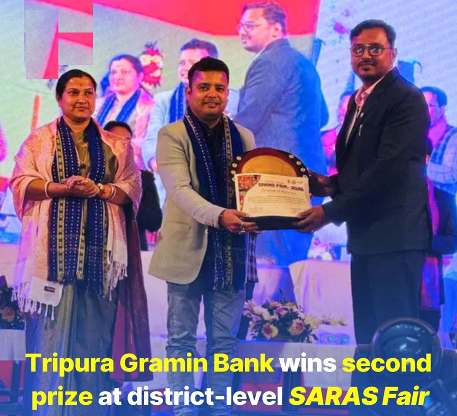 #Tripur_Gramin_Bank (TGB) has achieved a notable recognition by securing the second prize in the “Best Departmental Stall” category at the 3rd District-Level SARAS Fair, organized by the Tripura Rural Livelihood Mission (TRLM) in Sepahijala district.