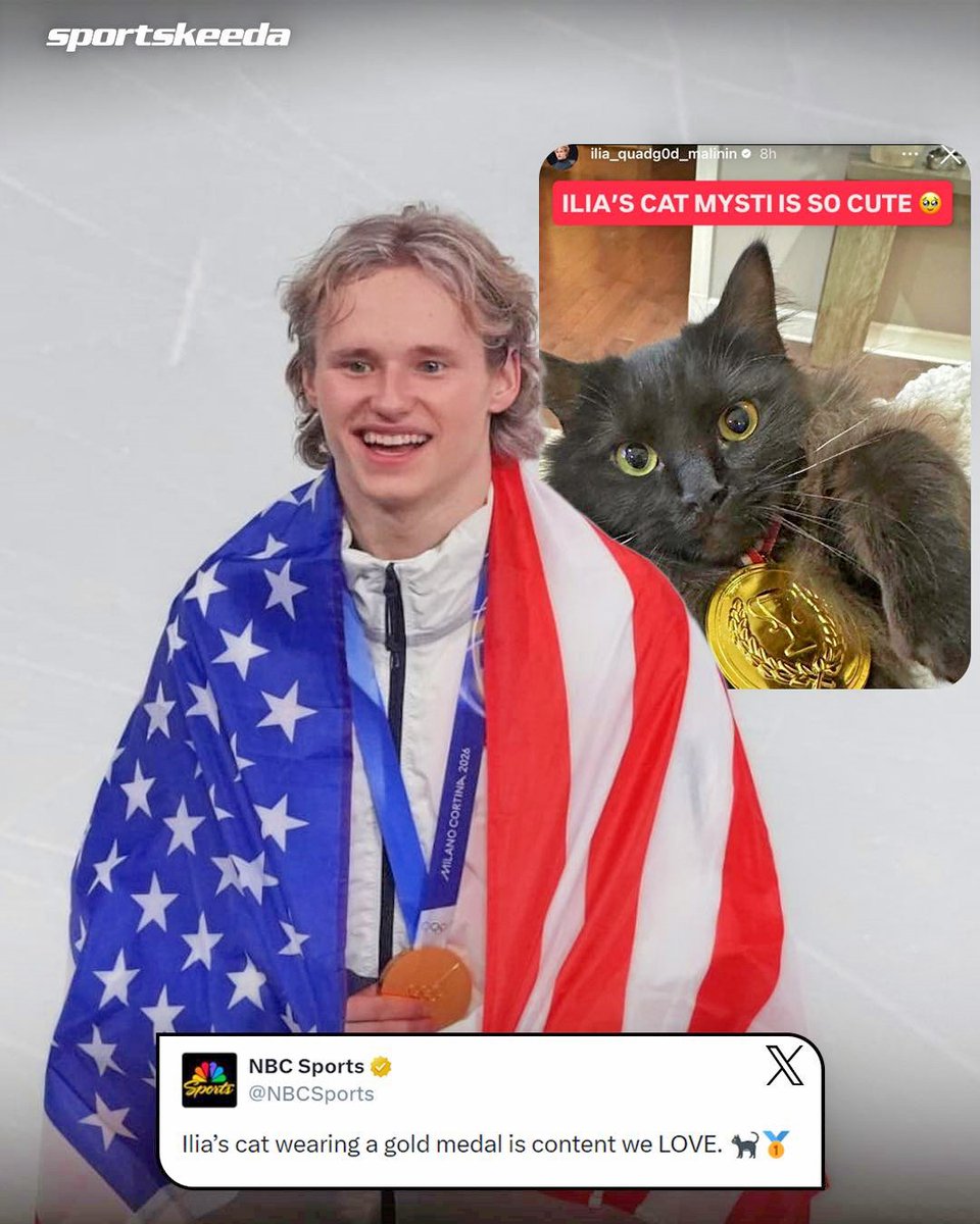 Winter Olympics Cat Guy---American figure skater Ilia Malinin gave his gold medal to his cat. If you're not following him, you should be. His performances are spectacular.